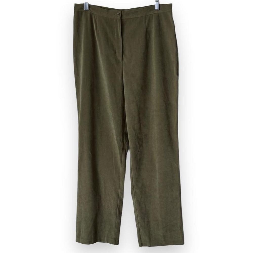Vintage Y2K Sag Harbor Olive Green Faux Suede Straight Leg Pants, Women's Sz 14